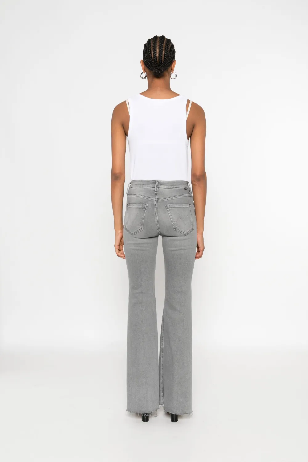 Mother Frayed-hem Flare Jeans In Gray