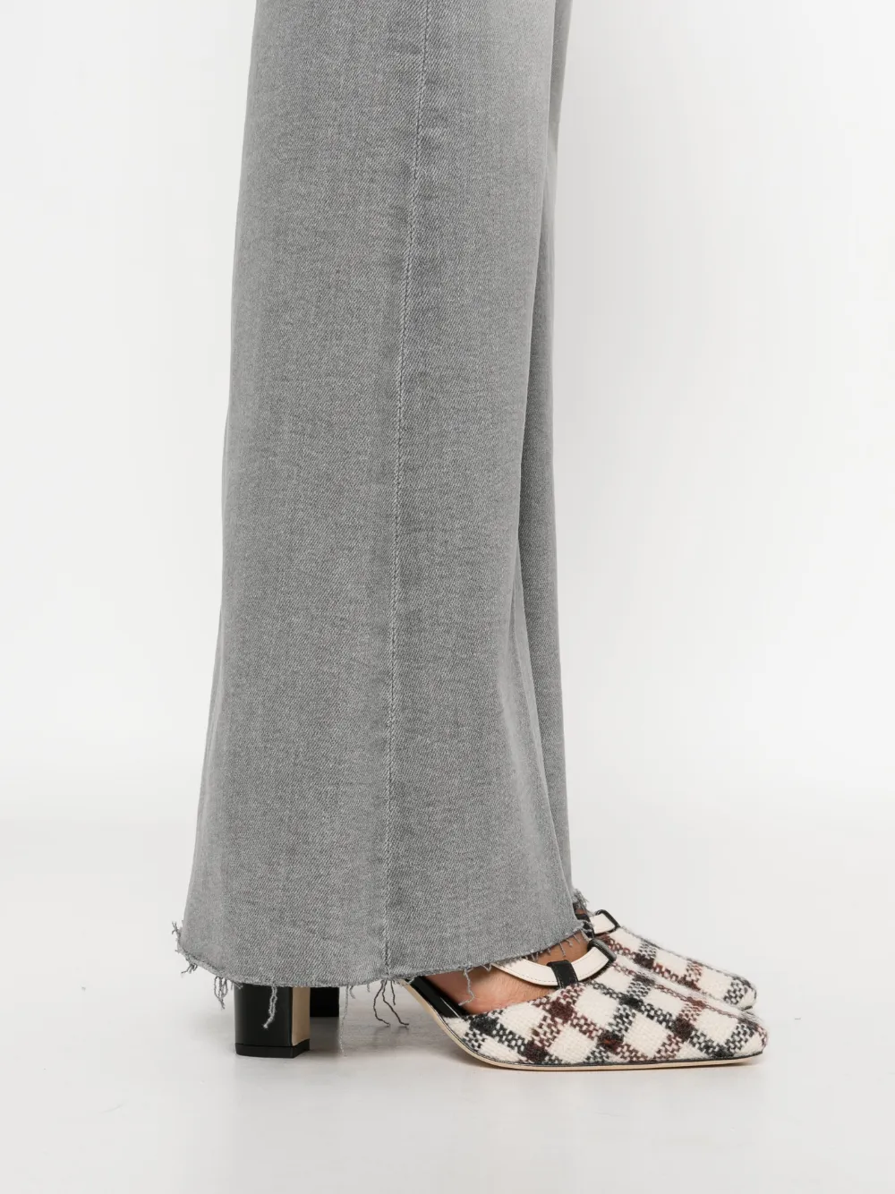 Mother Frayed-hem Flare Jeans In Gray