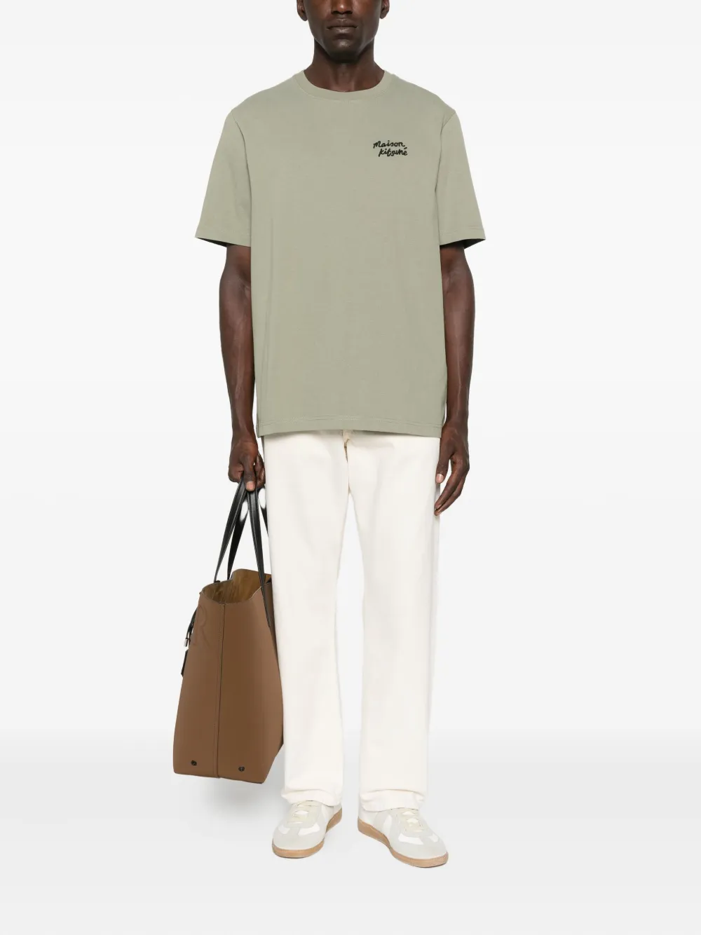 Maison Kitsuné logo-embroidered cotton T-shirt - Groen