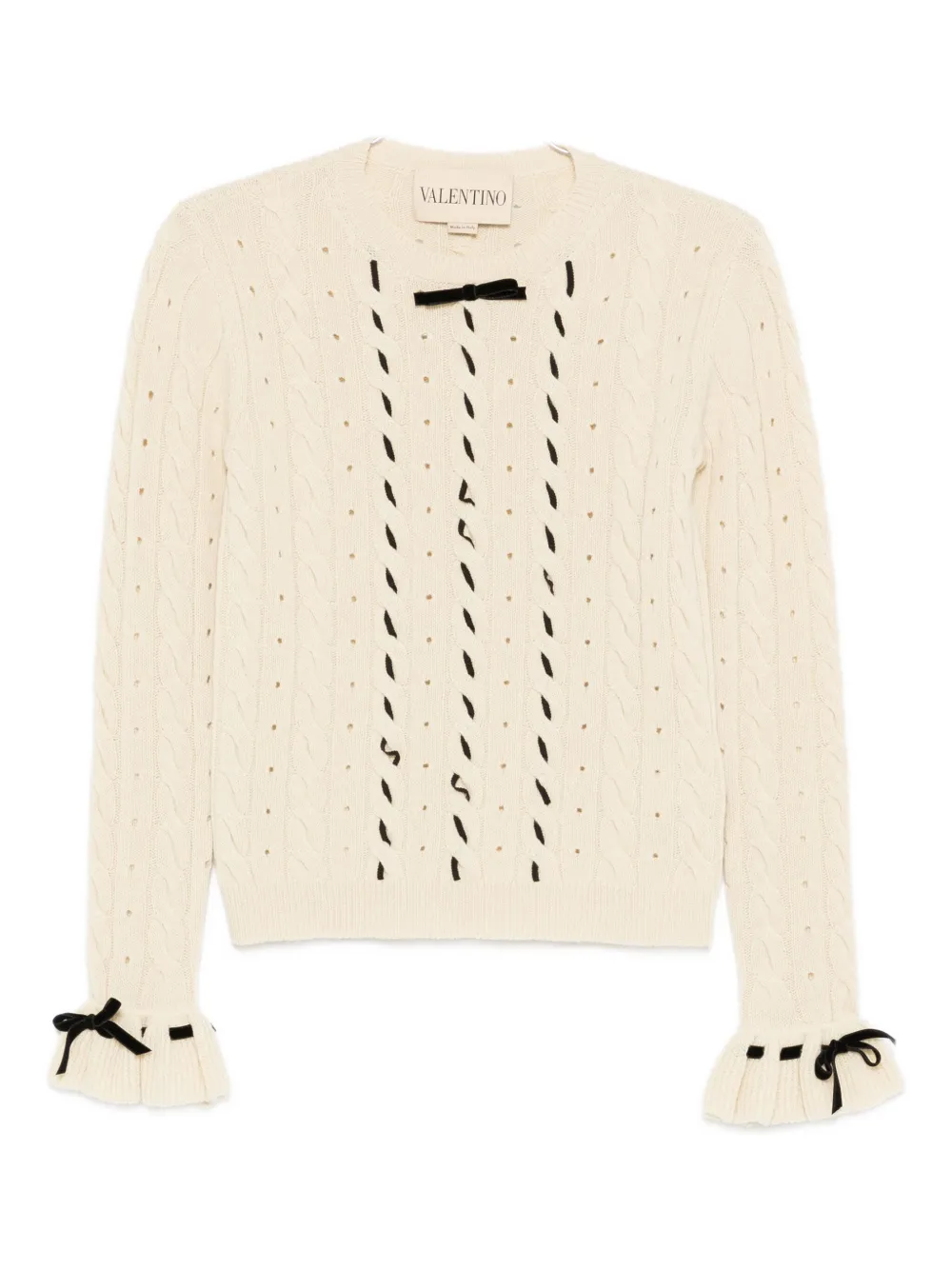 Valentino Cable-knit Ruffled-cuff Sweater In Neutral