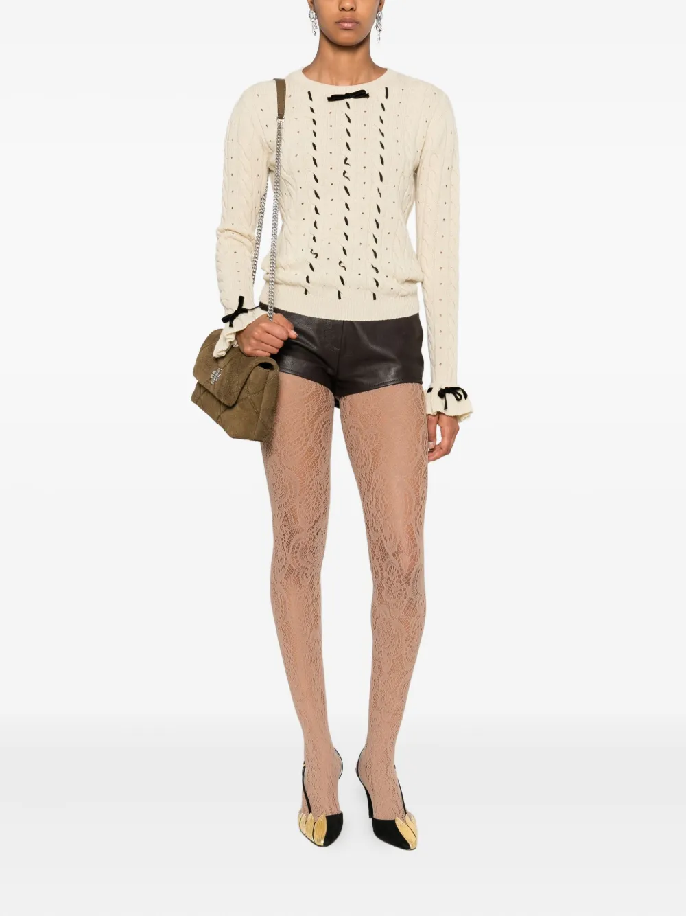Valentino Garavani Kabelgebreide trui met ruches Beige