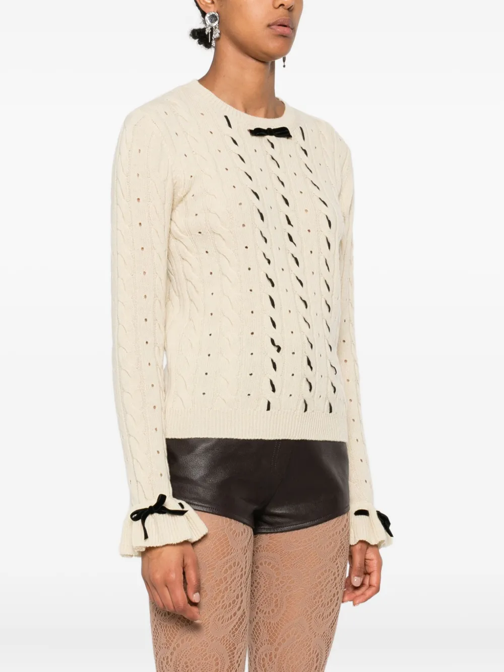 Valentino Garavani Kabelgebreide trui met ruches Beige