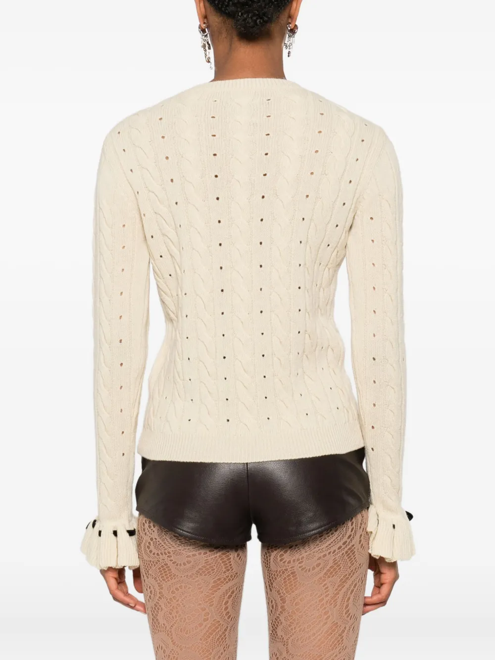 Valentino Garavani Kabelgebreide trui met ruches Beige