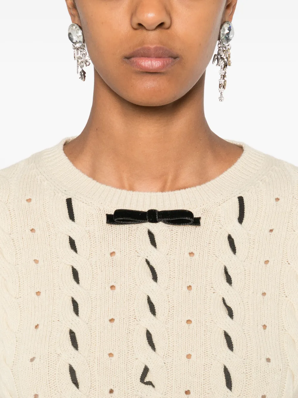 Valentino Garavani Kabelgebreide trui met ruches Beige