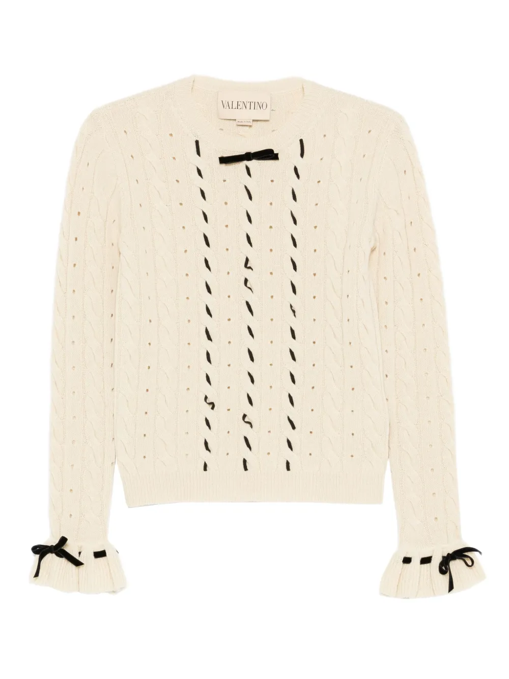 Valentino Garavani Kabelgebreide trui met ruches Beige