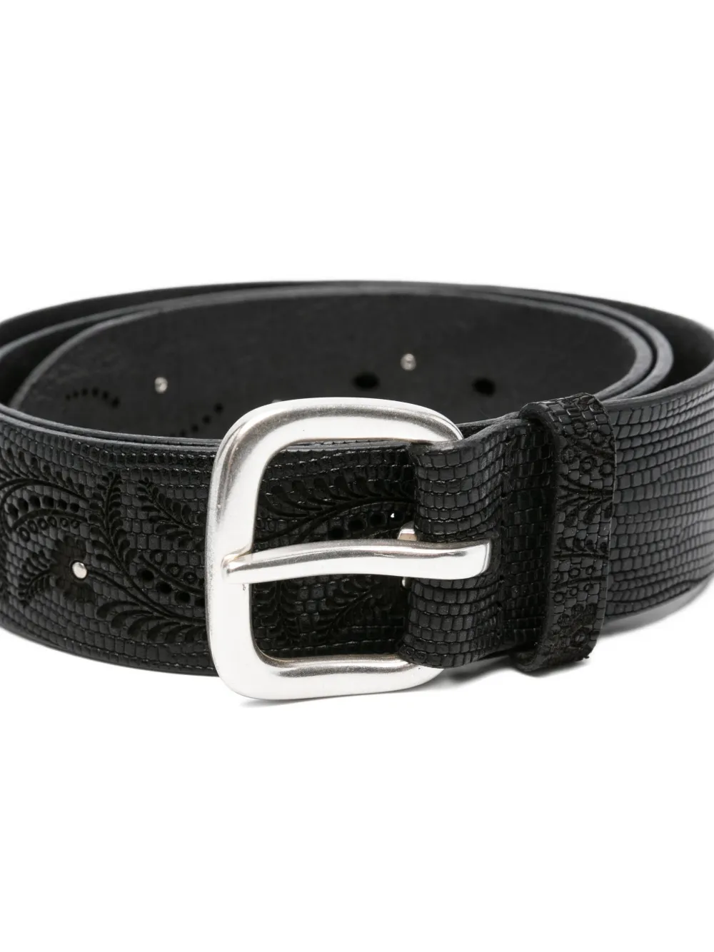 Orciani Leren riem met bloemen Zwart