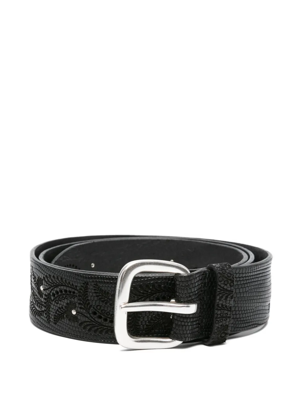 Orciani Leren riem met bloemen Zwart
