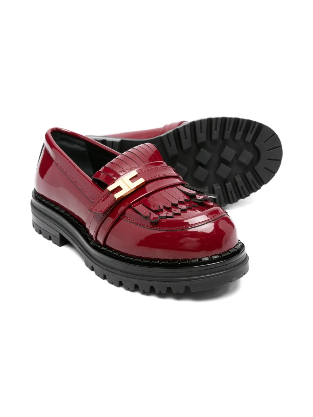 Elisabetta Franchi La Mia Bambina patent leather fringe loafers Red