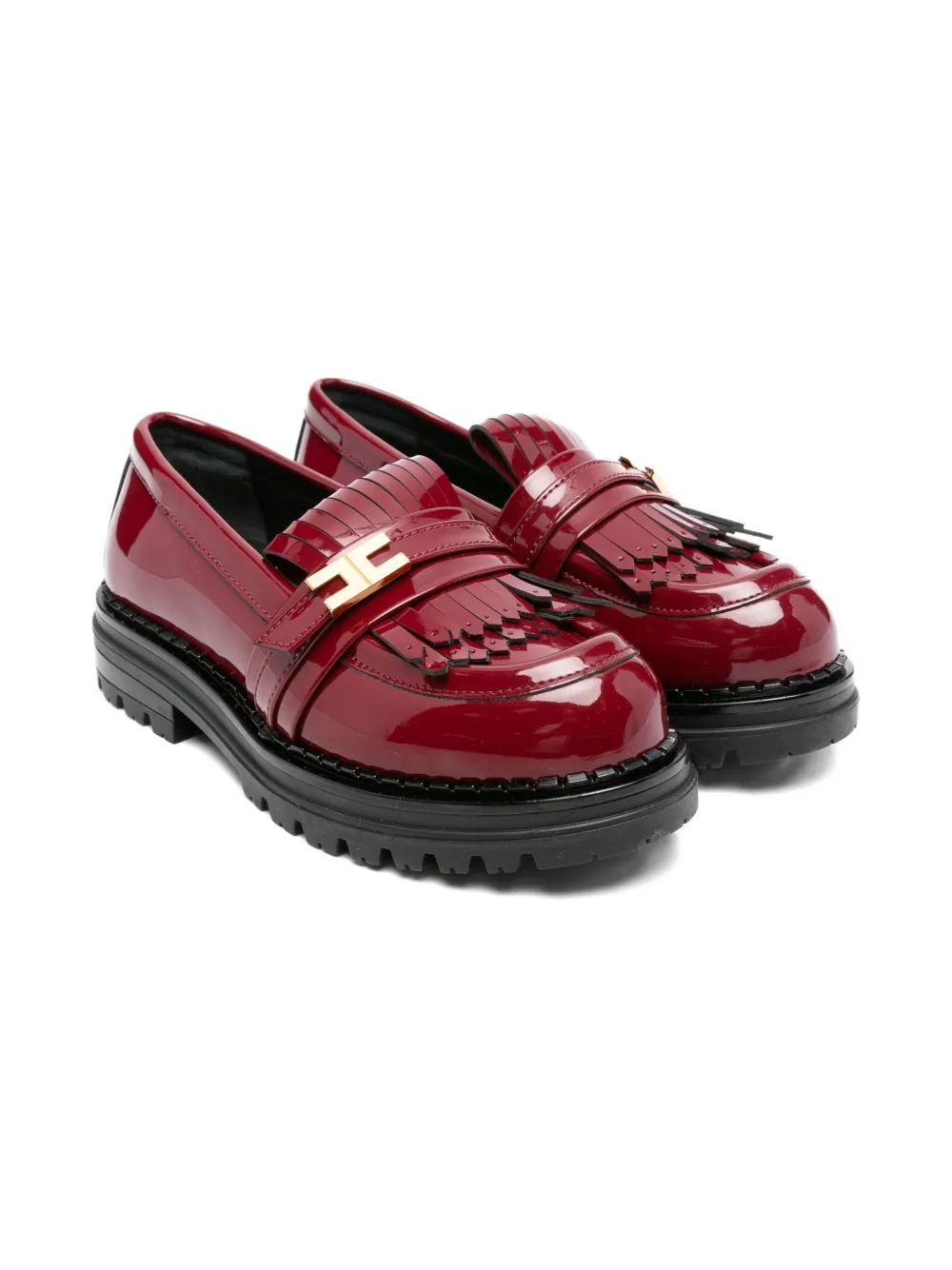 Elisabetta Franchi La Mia Bambina patent leather fringe loafers Red