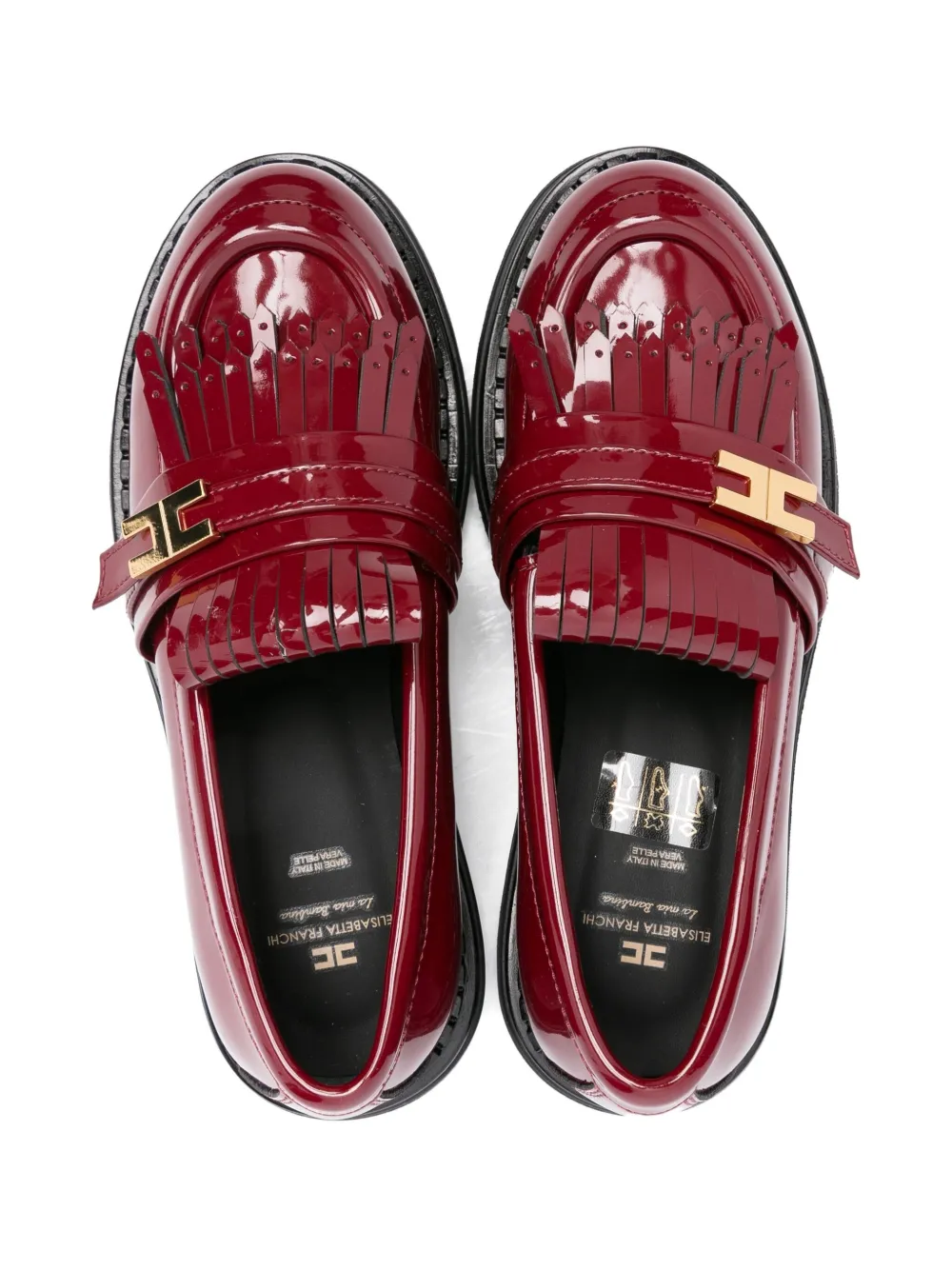 Elisabetta Franchi La Mia Bambina patent leather fringe loafers Red