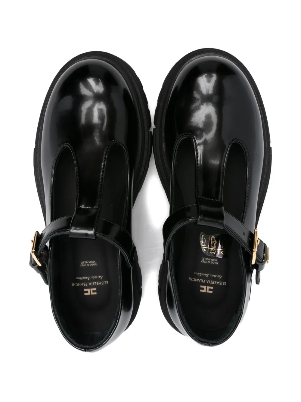 Elisabetta Franchi La Mia Bambina Buckle T-bar Ballerina In Black