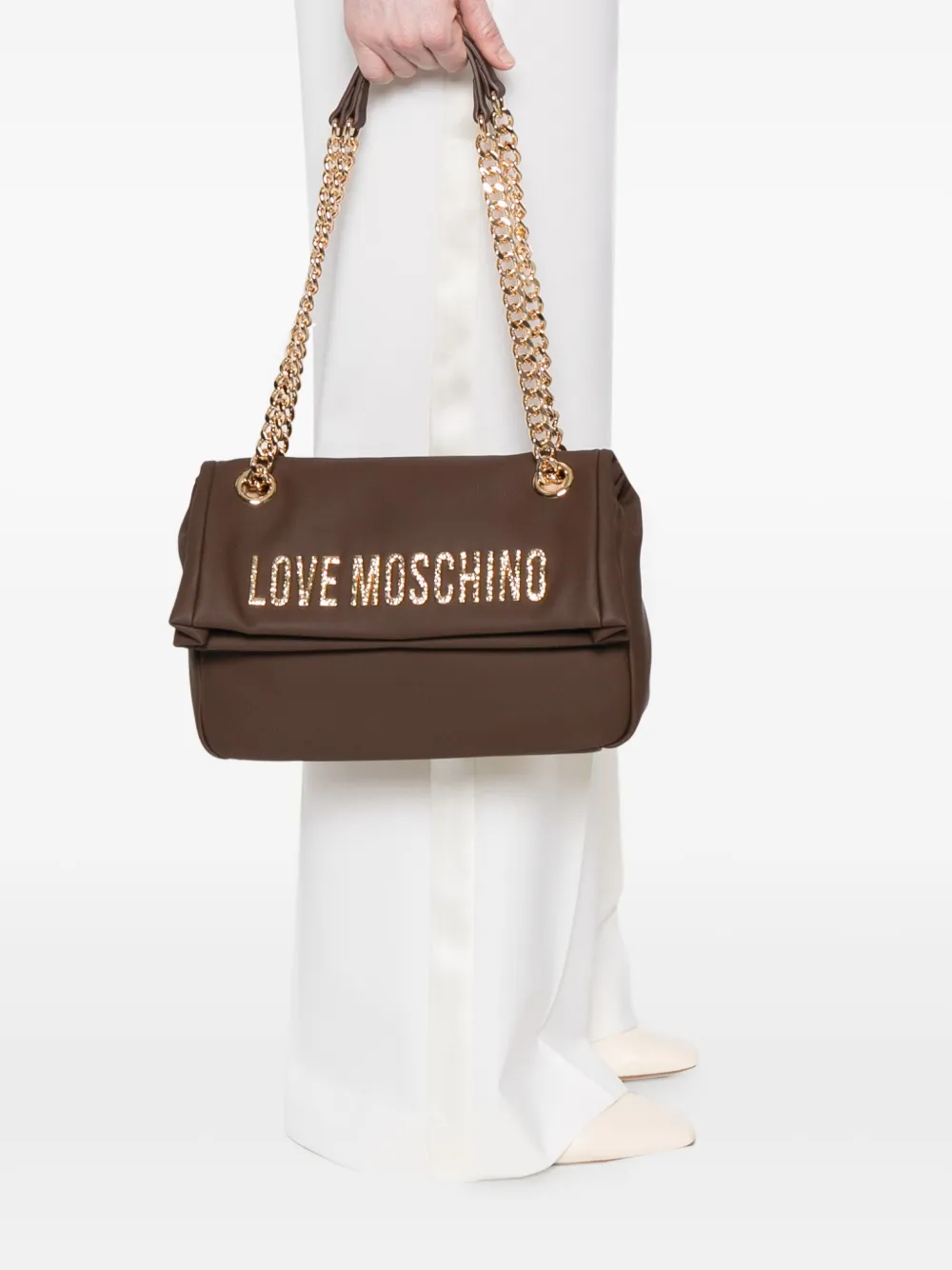 Love Moschino Schoudertas met kettingband en logo - Bruin