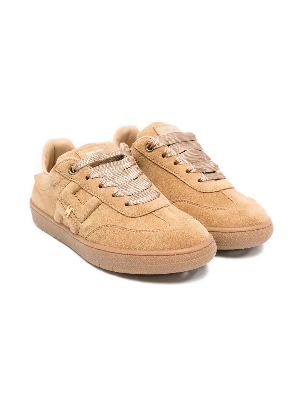 Elisabetta Franchi La Mia Bambina suede lace-up sneakers Beige
