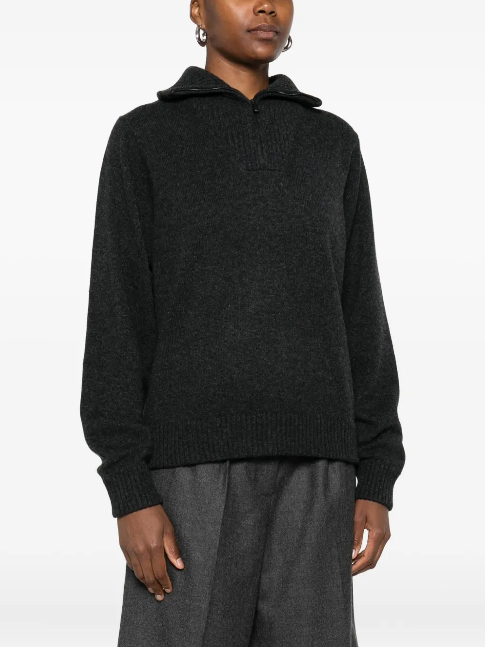 Eric Bompard Zip-neck Ribbed Sweater In Black