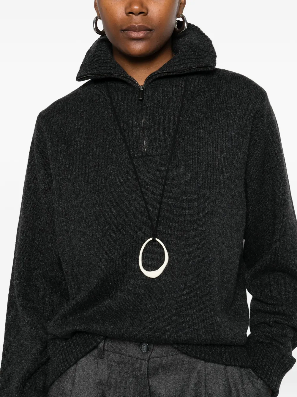 Eric Bompard Zip-neck Ribbed Sweater In Black