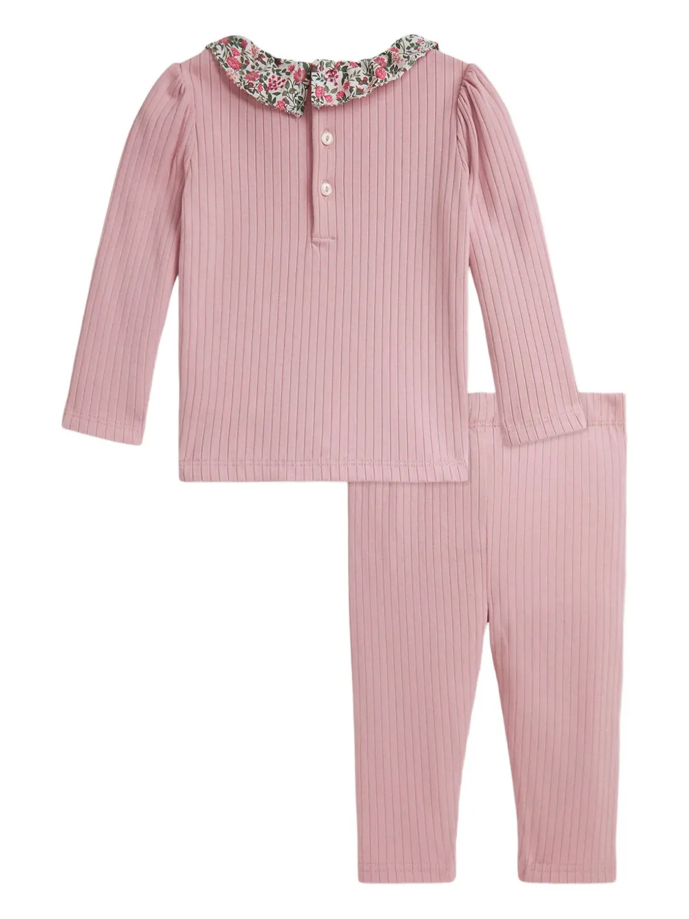 POLO RALPH LAUREN KIDS ribbed floral-collared top and trousers set | Pink | Image 1