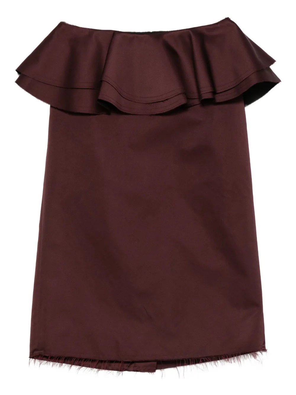 Plan C Ruffled Frayed Midi Skirt In Brown