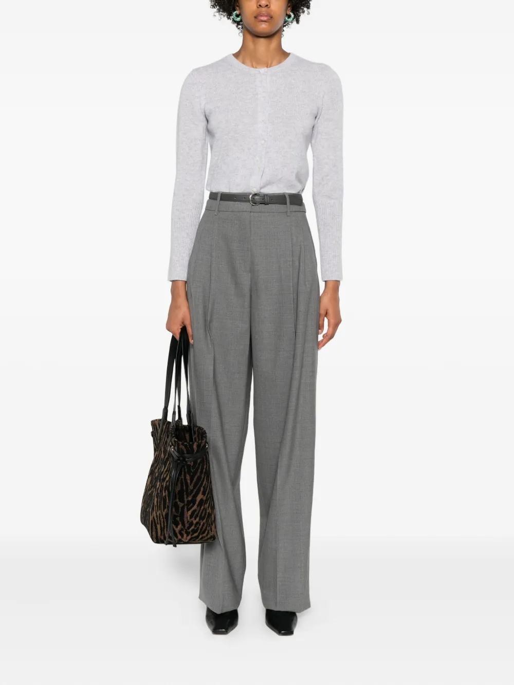 Max Mara Pleated-front Belted Trousers In Gray
