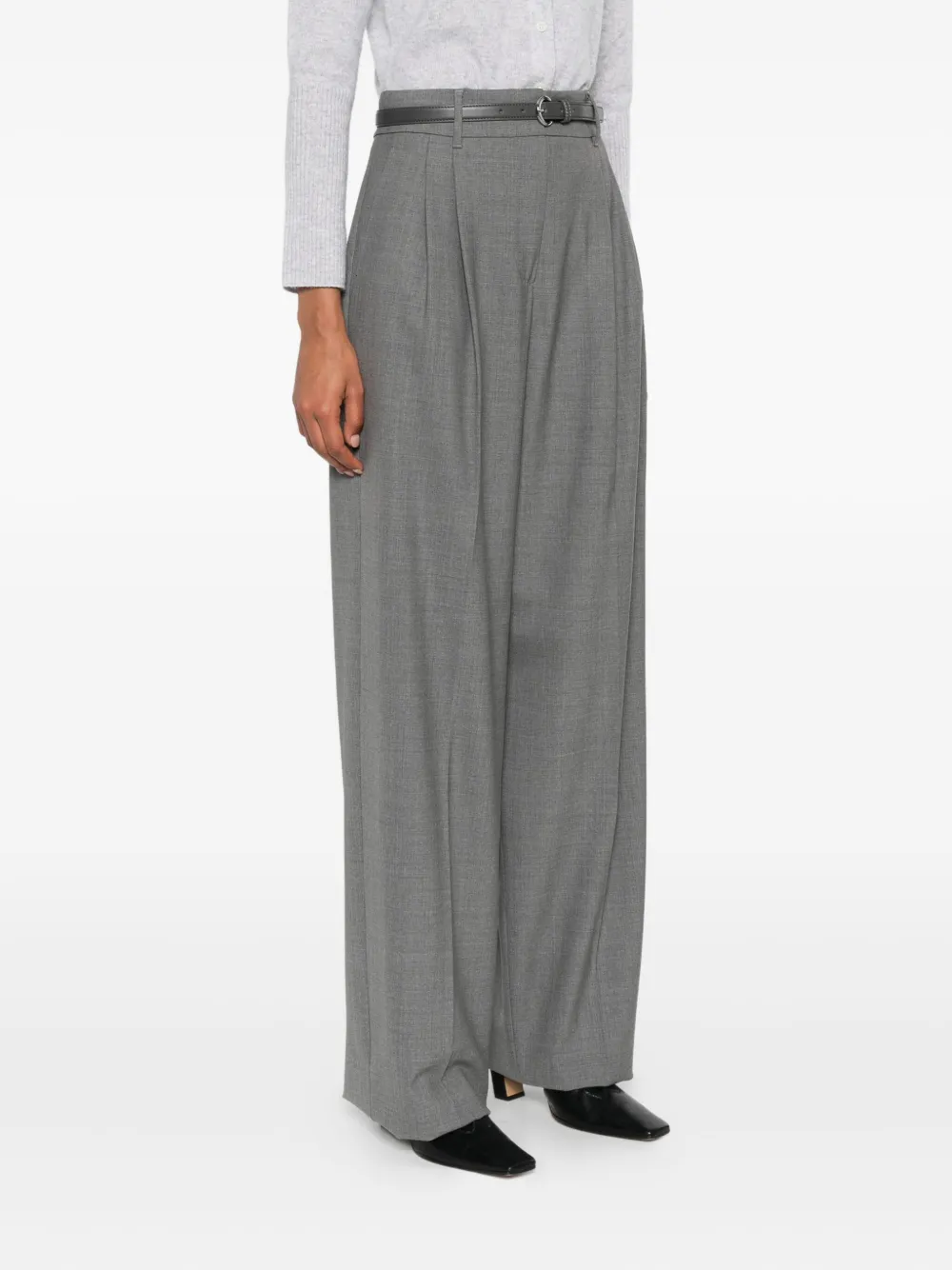 Max Mara Pleated-front Belted Trousers In Gray