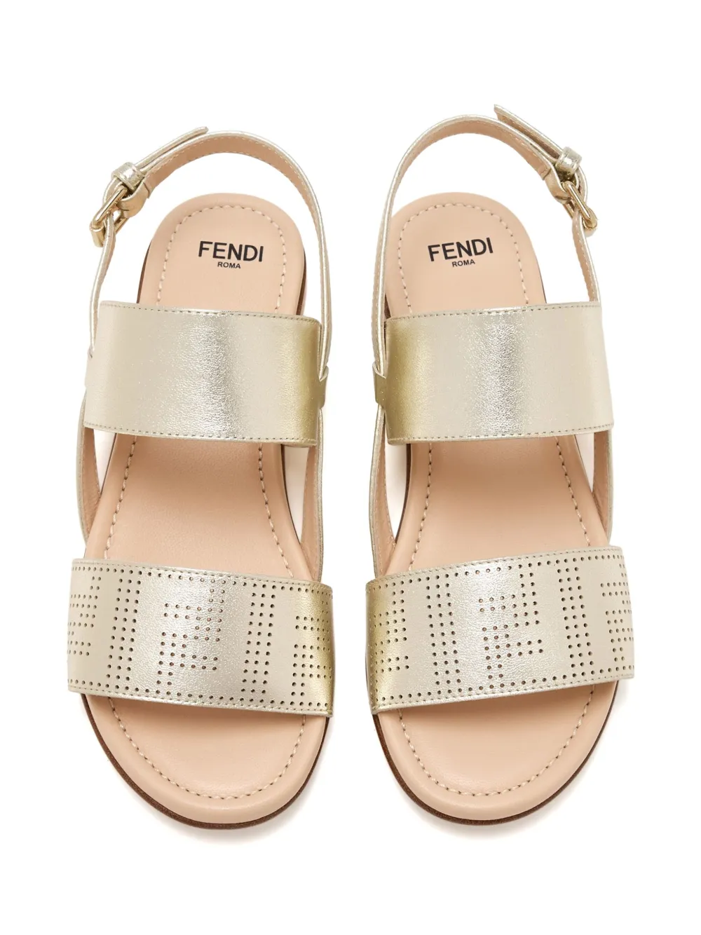 Fendi Kids double-strap perforated sandals Yellow