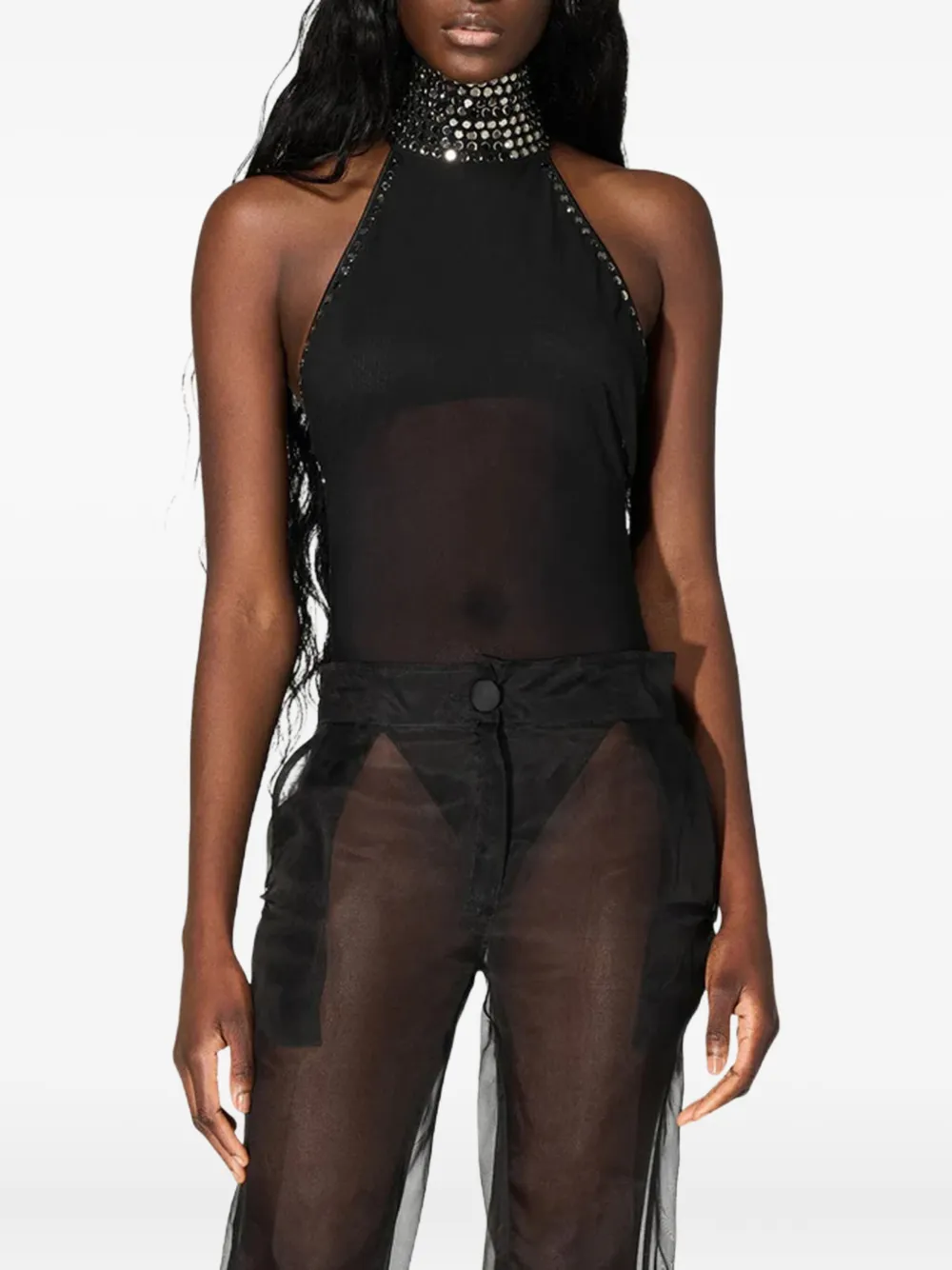 Oseree Oséree Crystal Turtleneck Bodysuit In Black