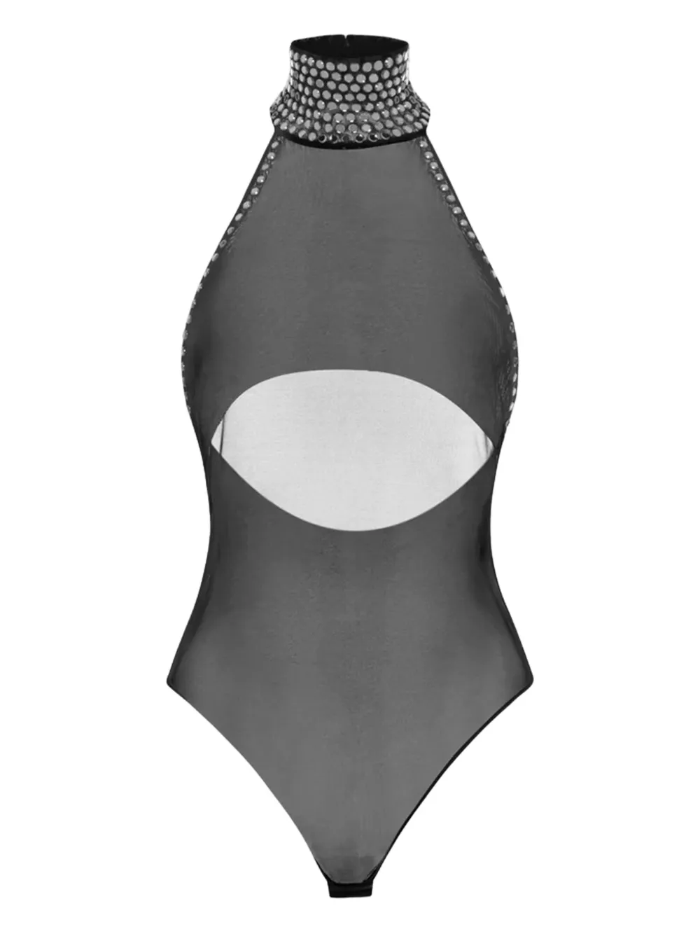 Oseree Oséree Crystal Turtleneck Bodysuit In Black