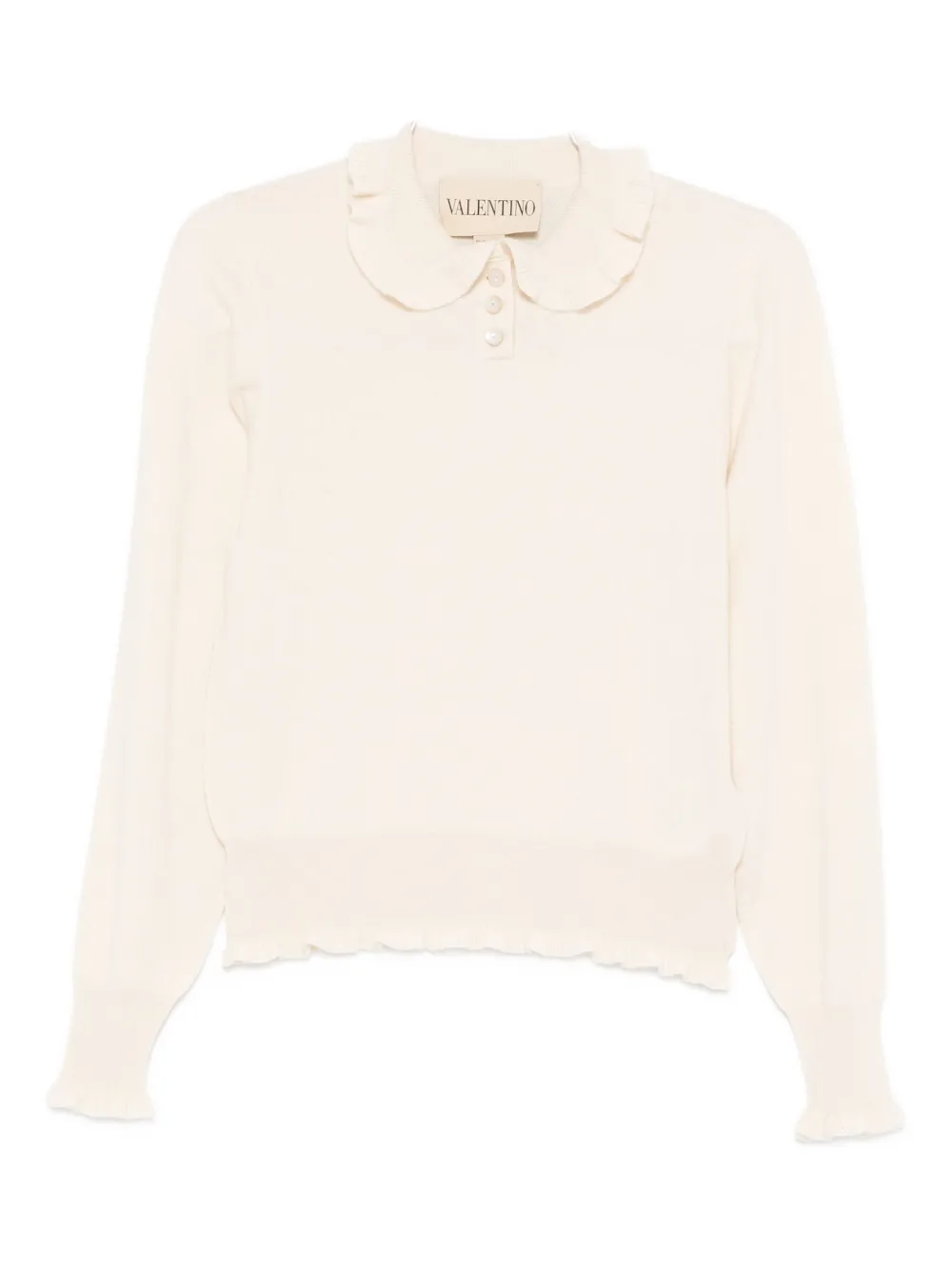 Valentino Ruffled-collar Cashmere Polo Top In Neutral