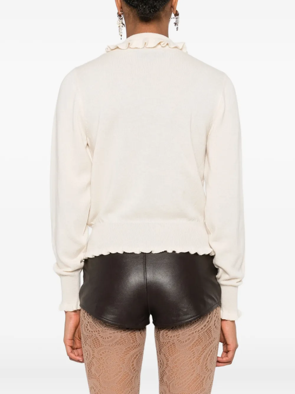 Valentino Ruffled-collar Cashmere Polo Top In Neutral