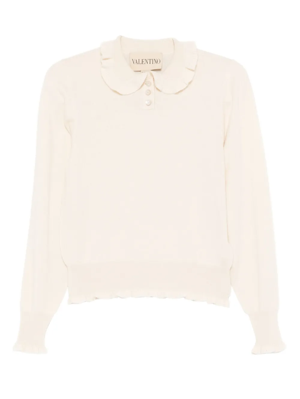 Valentino Garavani Kasjmier polotop met ruchekraag Beige