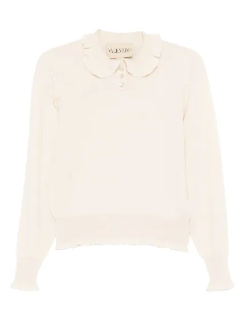 Valentino Garavani ruffled-collar cashmere polo top