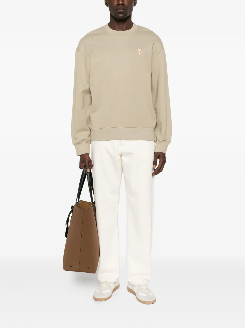 Maison Kitsuné logo-embroidered cotton sweatshirt - Beige