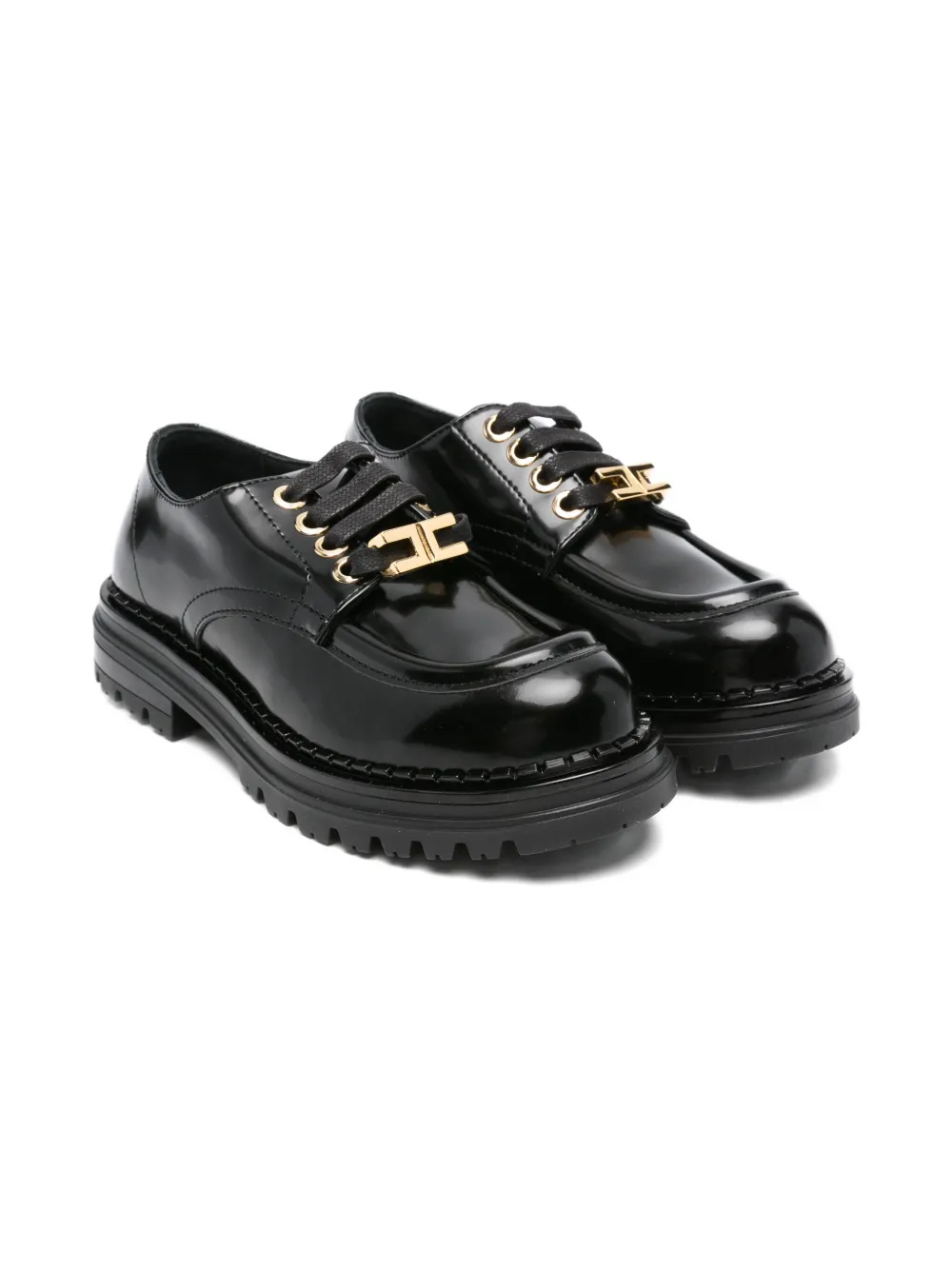 Elisabetta Franchi La Mia Bambina lace-up leather moccasins Black
