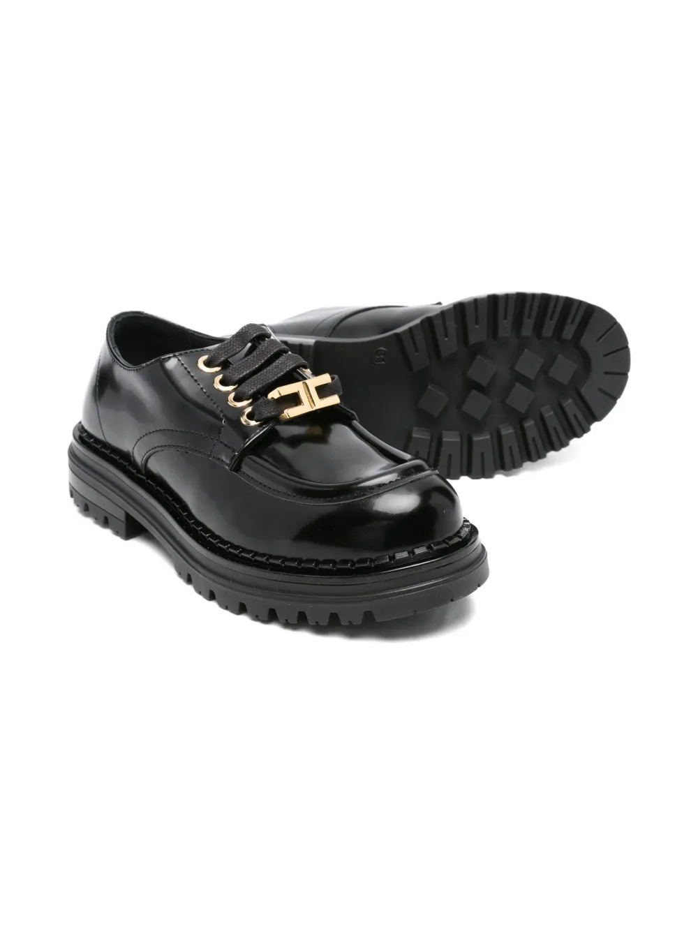 Elisabetta Franchi La Mia Bambina lace-up leather moccasins - Zwart