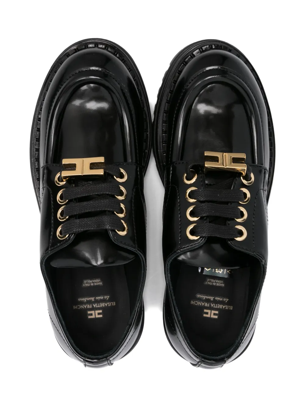 Elisabetta Franchi La Mia Bambina Lace-up Leather Moccasins In Black