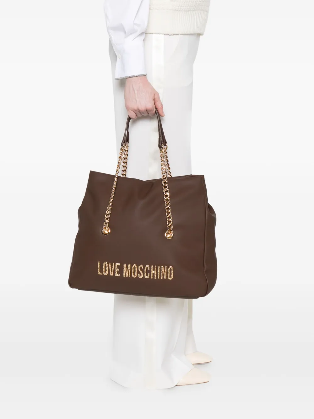 Love Moschino Shopper met kettingdetail en logo - Bruin