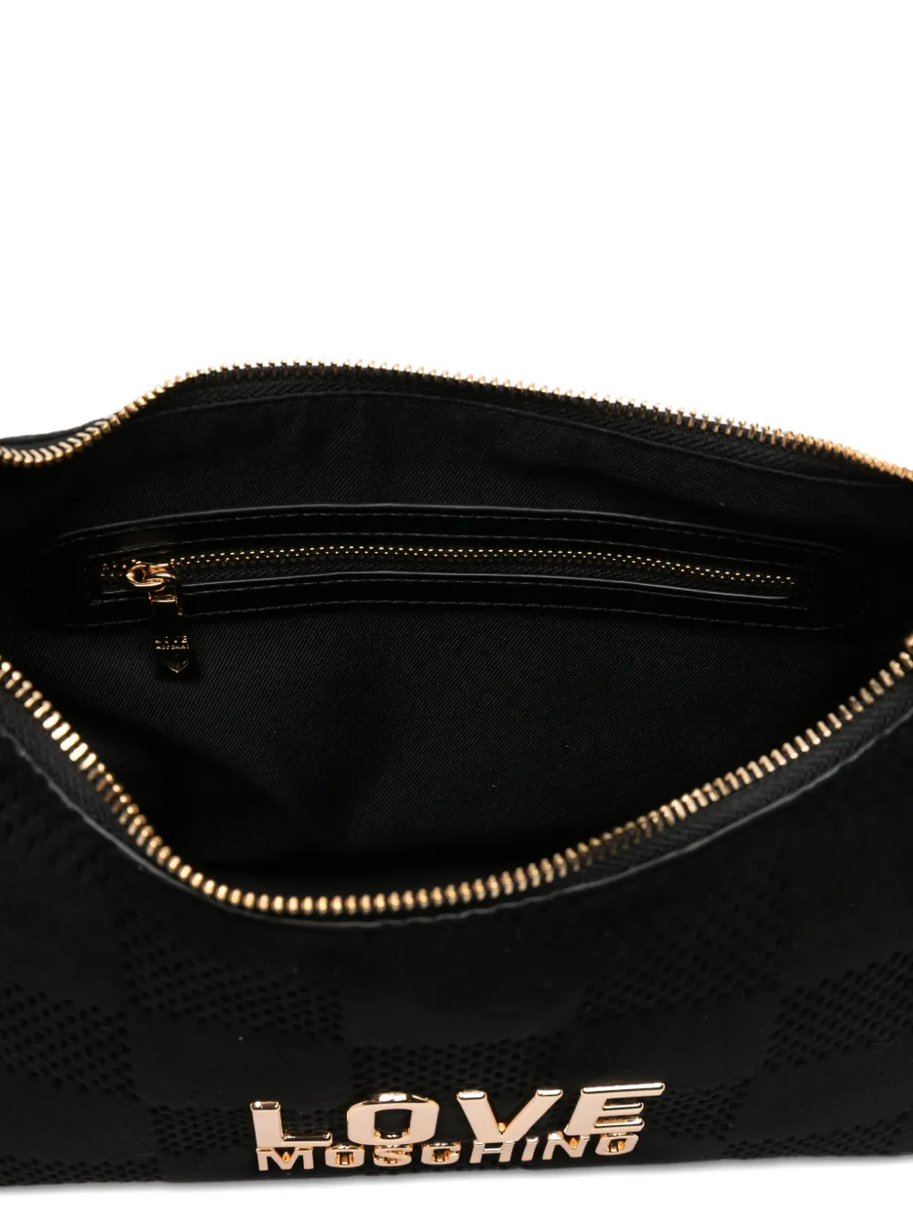 Love Moschino Logo-plaque Checkered Shoulder Bag In Black