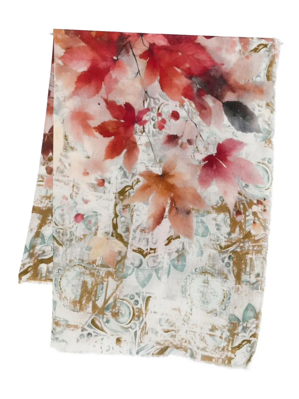 D'aniello Leaf-print Scarf In Multi