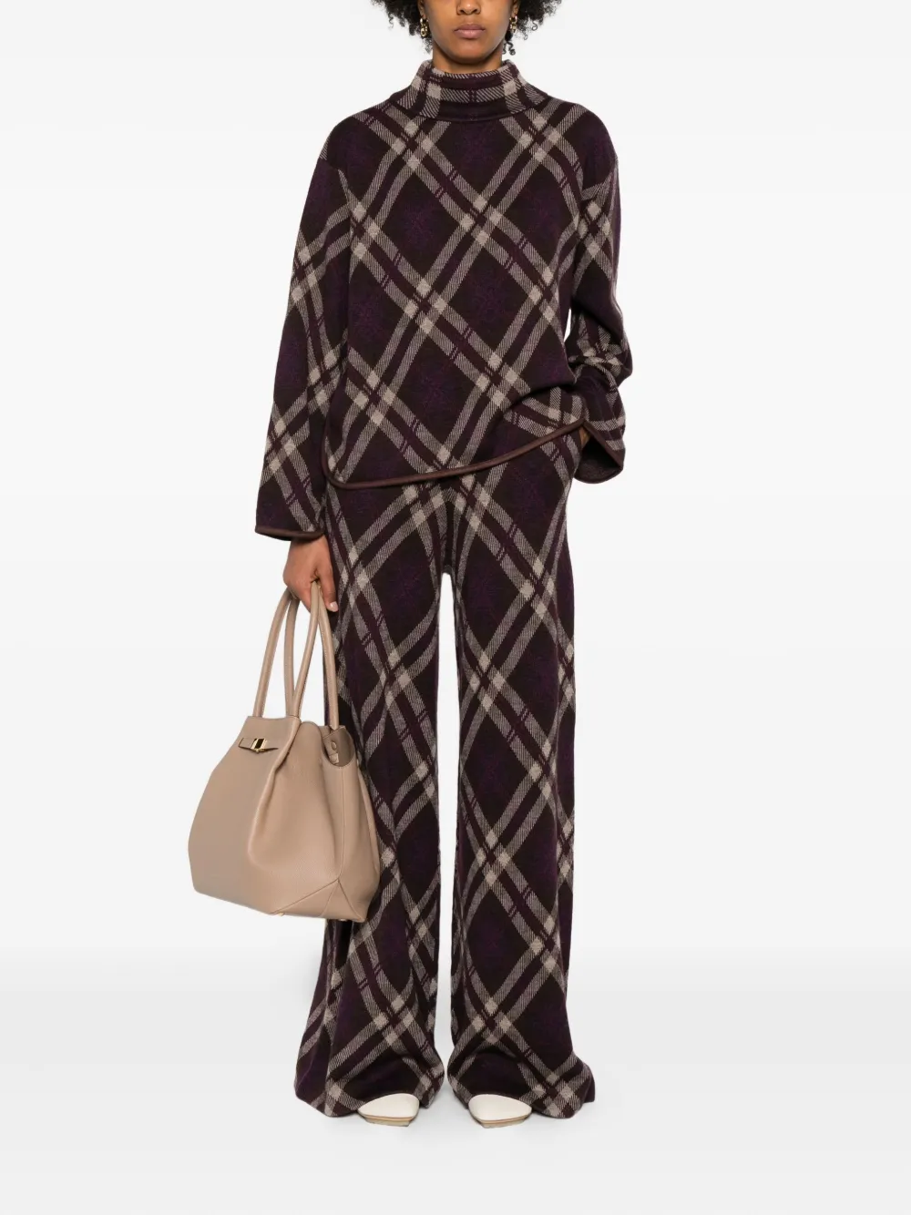 Eric Bompard Elastische palazzo broek met tartan-ruit - Paars