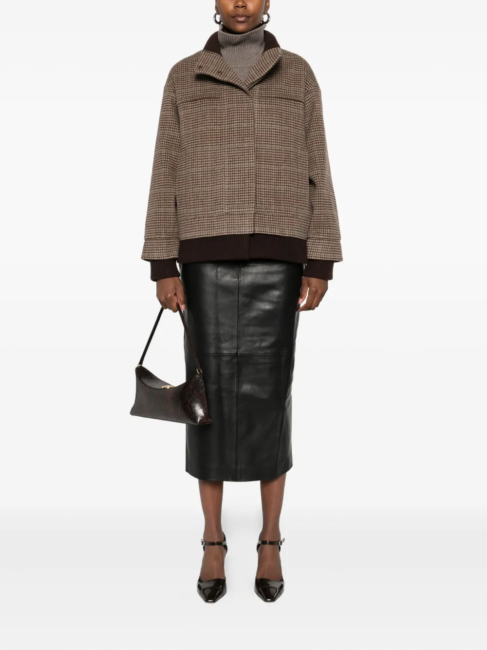 Eric Bompard Houndstooth Ribbed Bomber Jacket In Brown