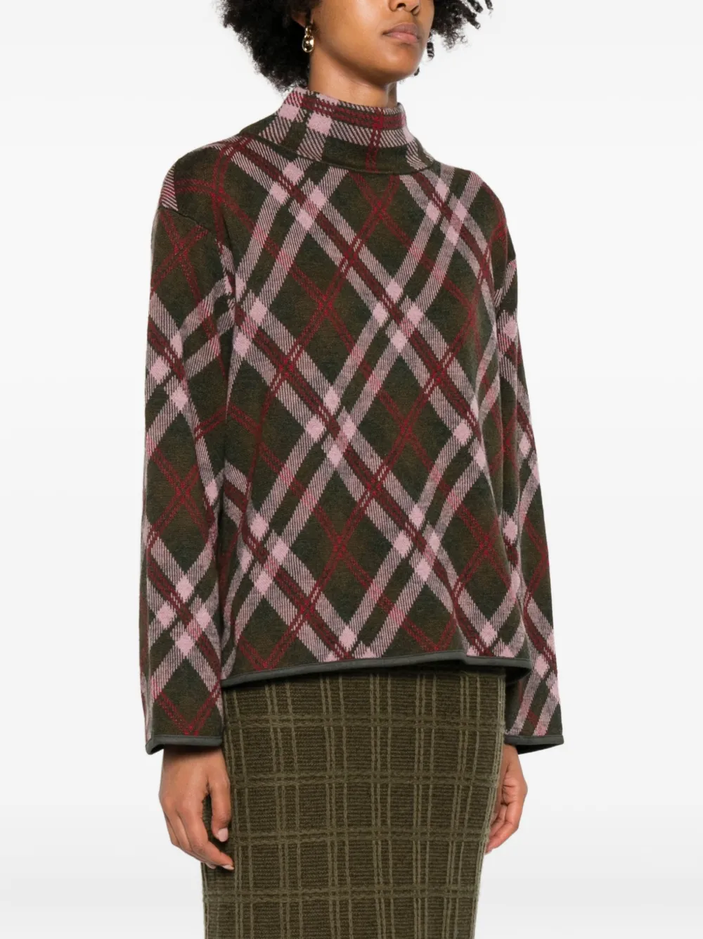 Eric Bompard High-neck Tartan Sweater In Brown