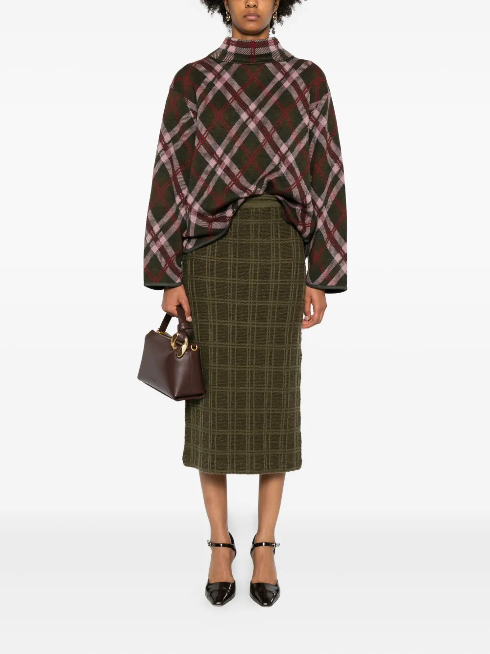 Eric Bompard High-neck Tartan Sweater In Brown