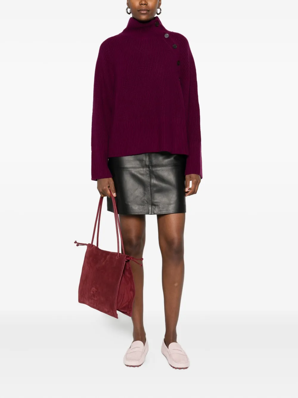 Eric Bompard Long-sleeves Buttoned Sweater In Burgundy