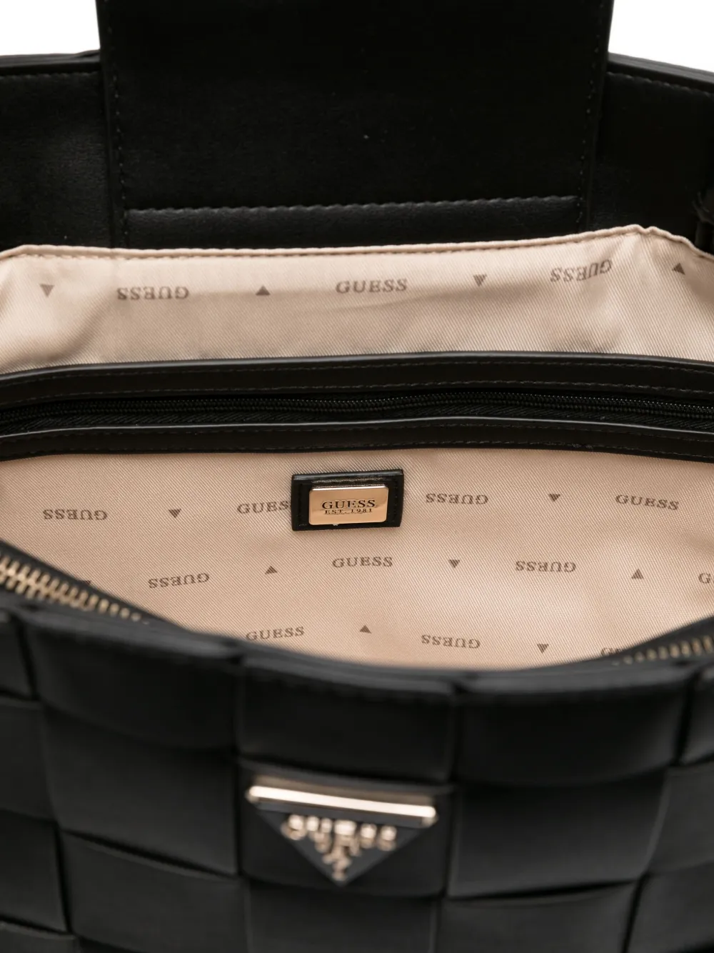 GUESS USA Maylee shopper van geweven leer Zwart
