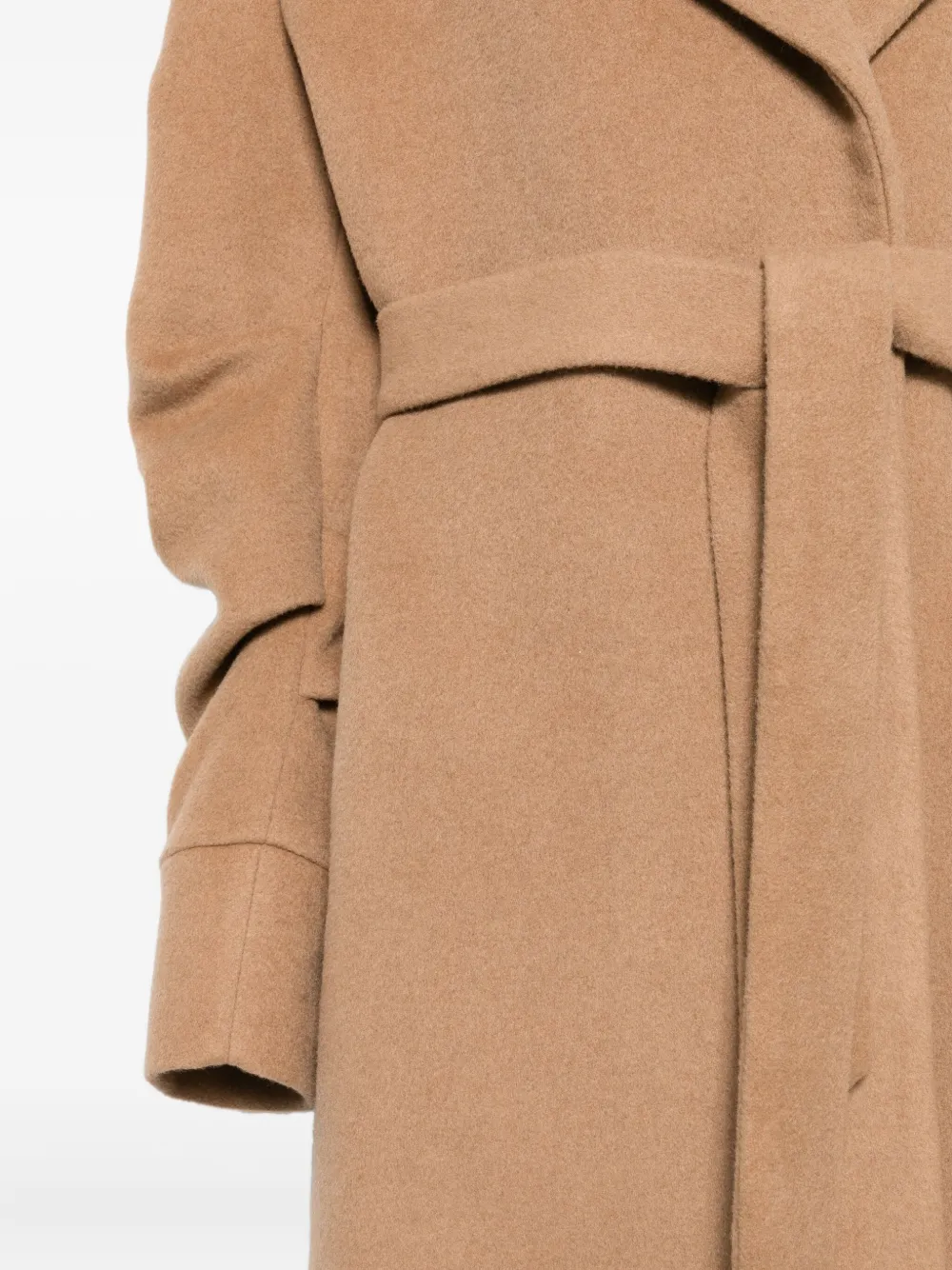 Almaz Belted Ruched-sleeve Coat In Brown