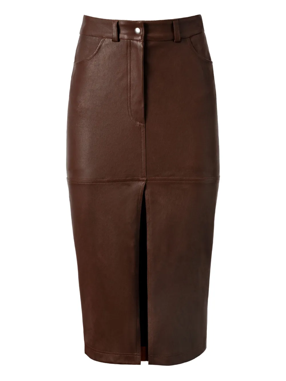 Almaz front-slit leather midi skirt | Brown | Image 1