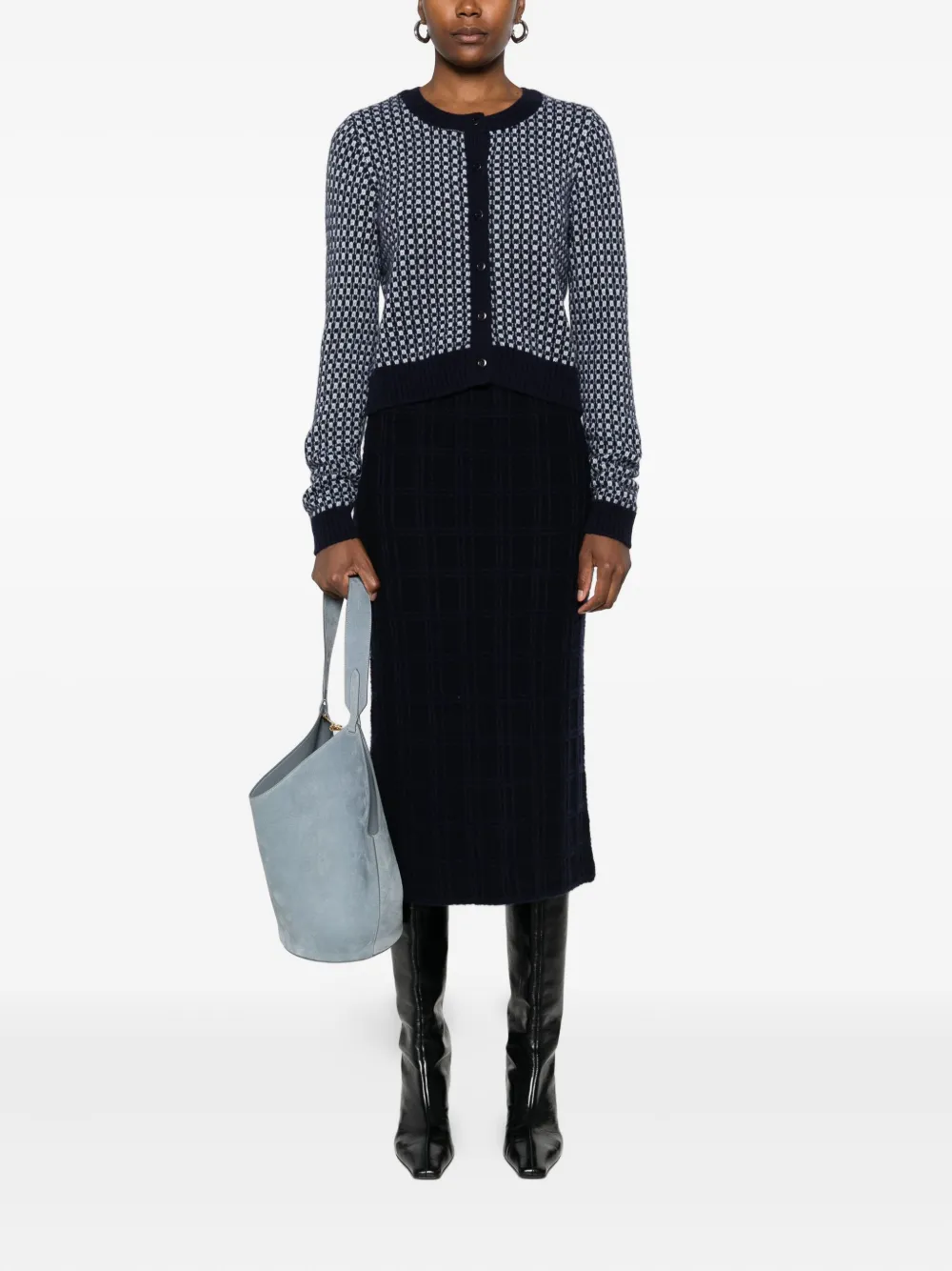 Eric Bompard Patterned Crew-neck Cardigan In Blue
