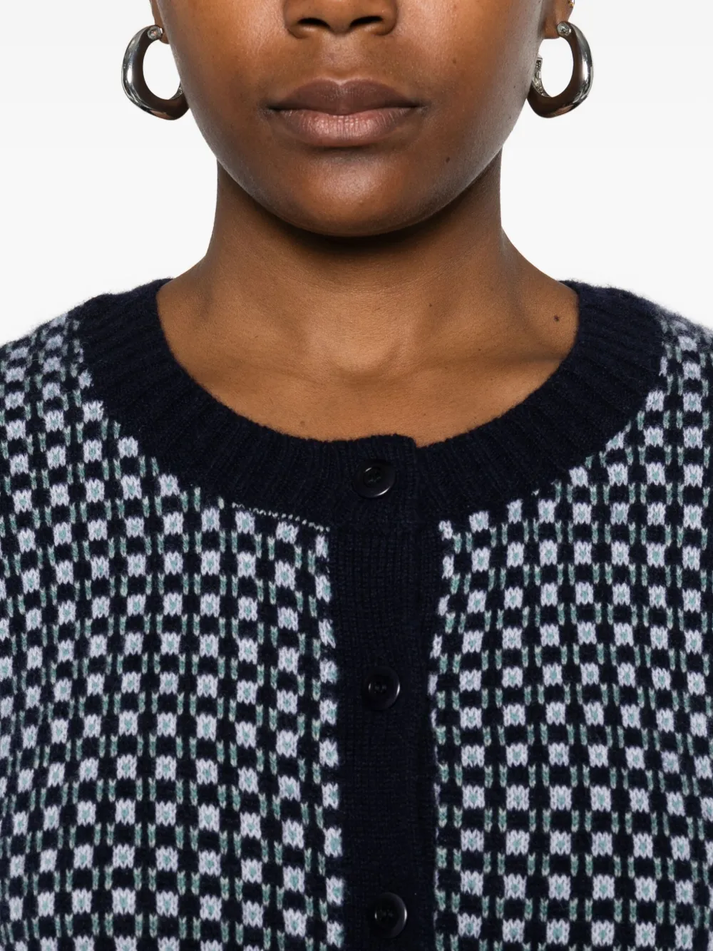 Eric Bompard Patterned Crew-neck Cardigan In Blue
