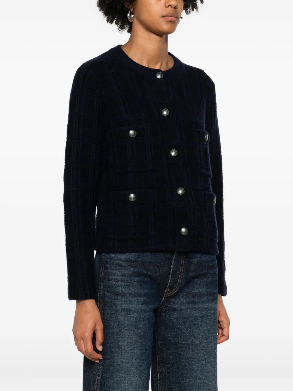 Eric Bompard Tweed jack met ronde hals Blauw