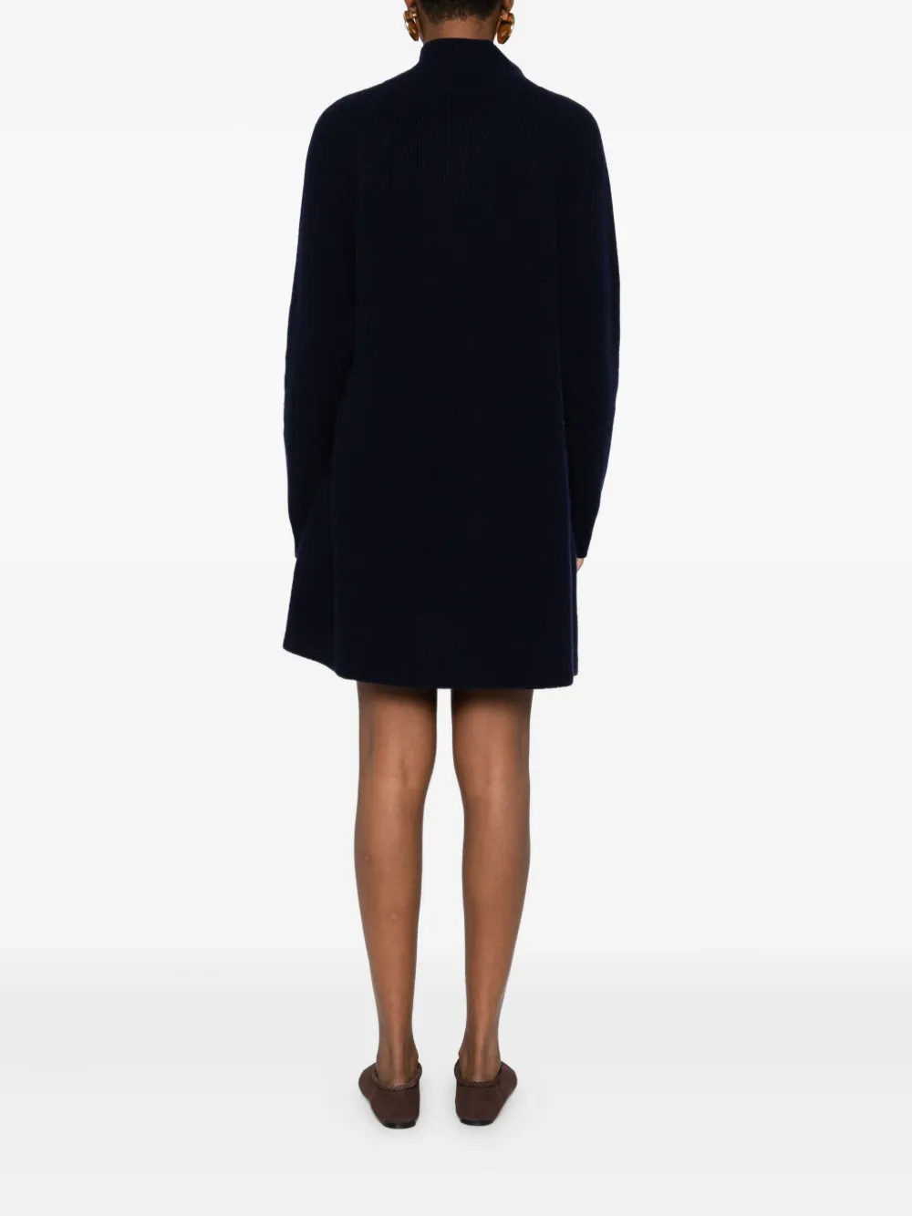 Eric Bompard Mock-neck Buttoned Mini Dress In Black