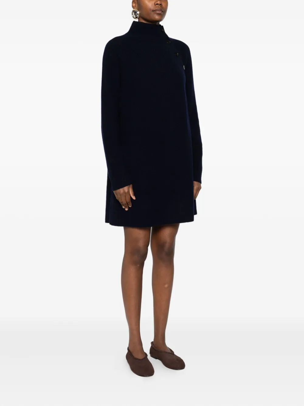 Eric Bompard Mock-neck Buttoned Mini Dress In Black